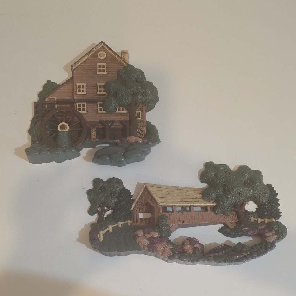 Vintage Home Interiors Covered Bridge‎ and Mill Wall Plaques 1998 Cottagecore
